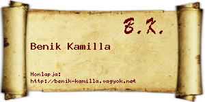 Benik Kamilla névjegykártya